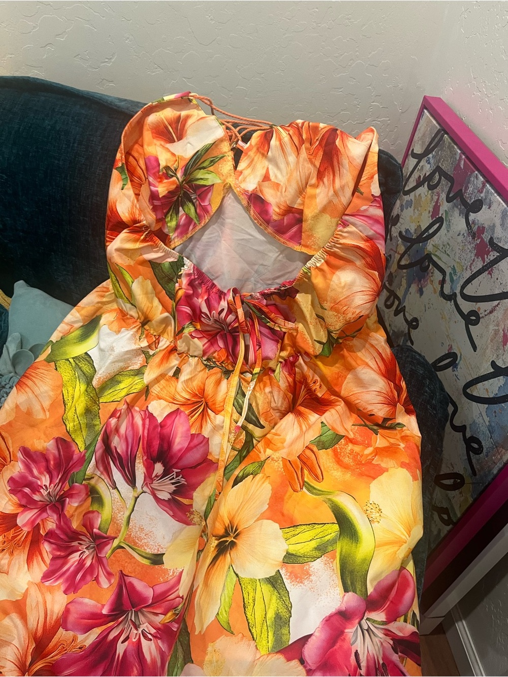 Floral Orange & Pink Spaghetti Strap Sundress - Picture 3 of 3